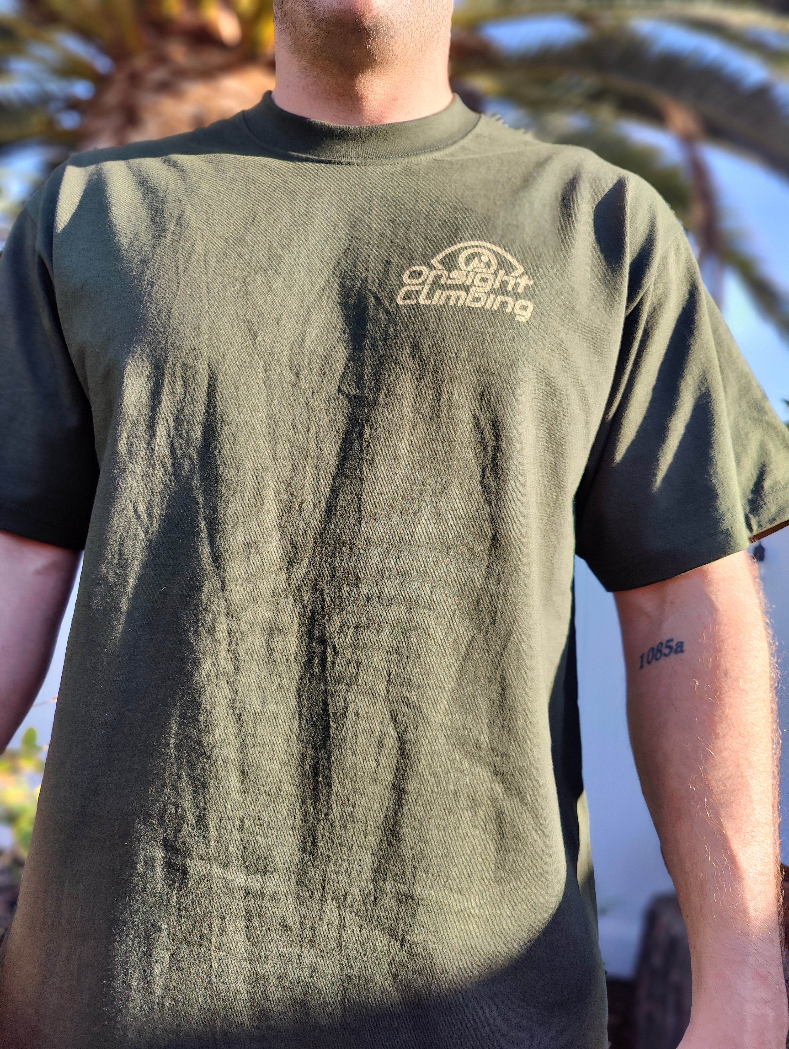 Forest Green tee - front with Onsight Climbing logo